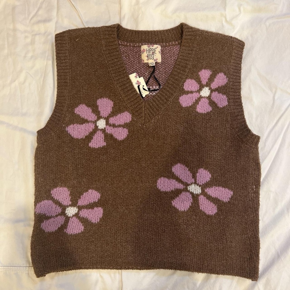 **SHIPS NEXT DAY** 🤝🎅🏼🎄 Hippie Rose Cocoa Violet Flower Sweater Vest Size XS